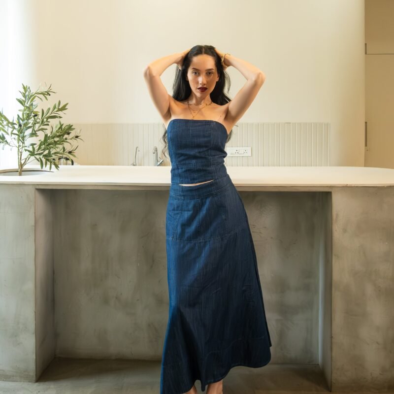 Indigo Denim Corset and Skirt Set