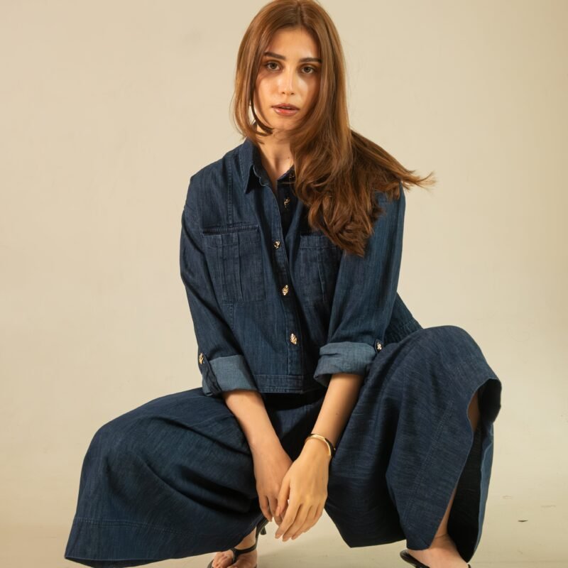 Utility Denim Crop Shirt and Culottes Set