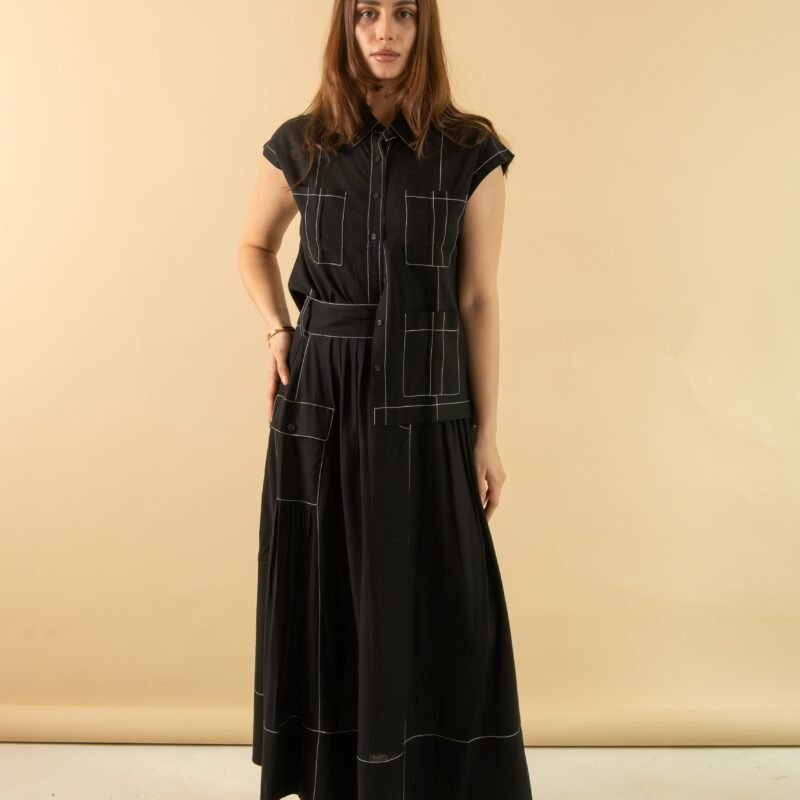 Noir Linen Cargo Skirt and Shirt Co-ord