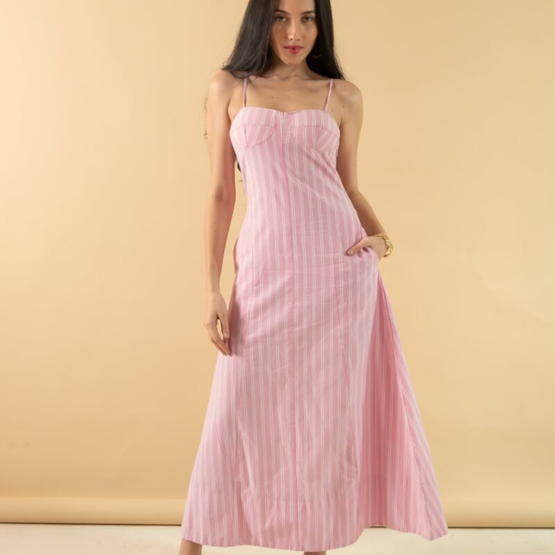 Blush Column Cotton Yarn Dyed Midi Dress