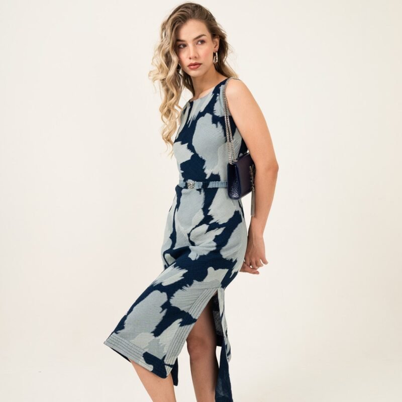 Shibori Tide Denim Midi Dress