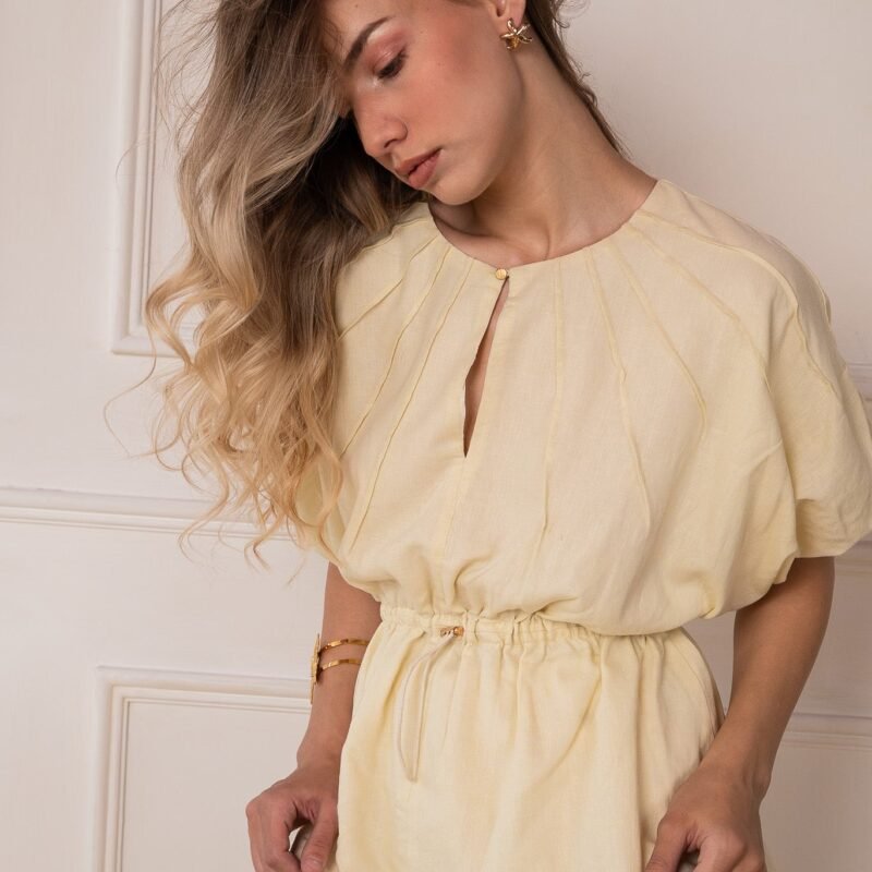 Solene Gathered Linen Cotton Top and Skirt Set