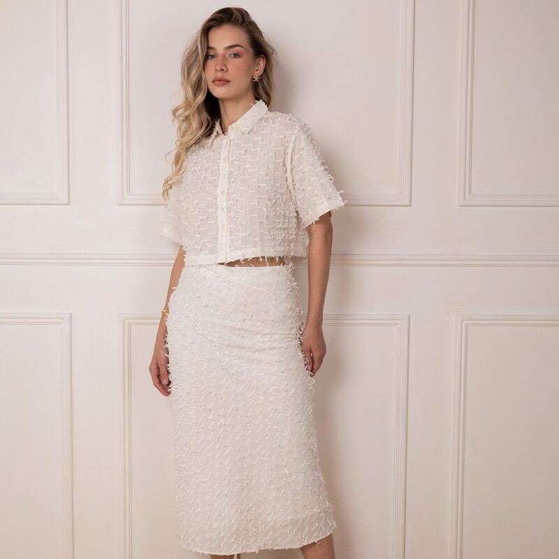Elodie Texture Cotton Shirt and Skirt Set