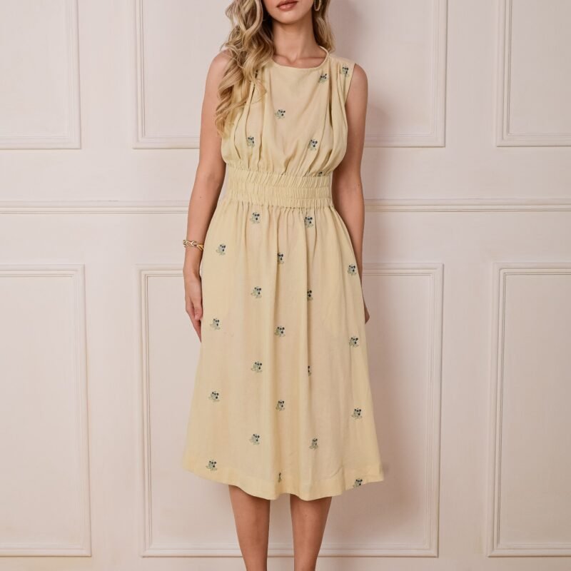 Fleur Soleil Linen Embroidered Dress