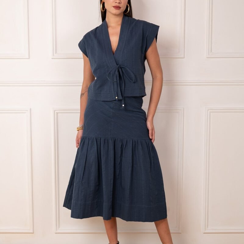 Azure Tide Cotton Skirt and Wrap Co-ord