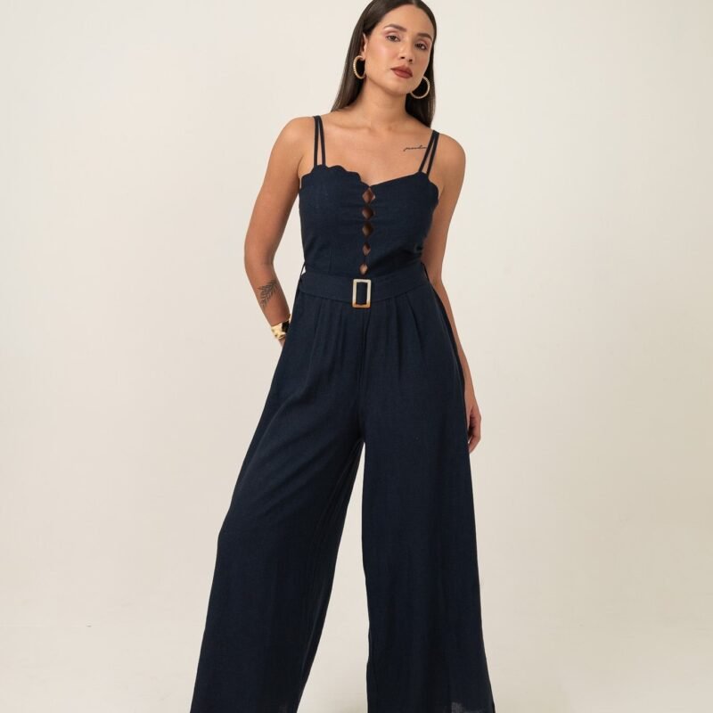 Azure Horizon Linen Scallop Jumpsuit