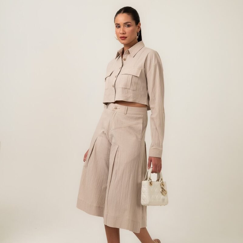 Sahara Cotton Seersucker Tailored Culotte and Shirt Co-ord