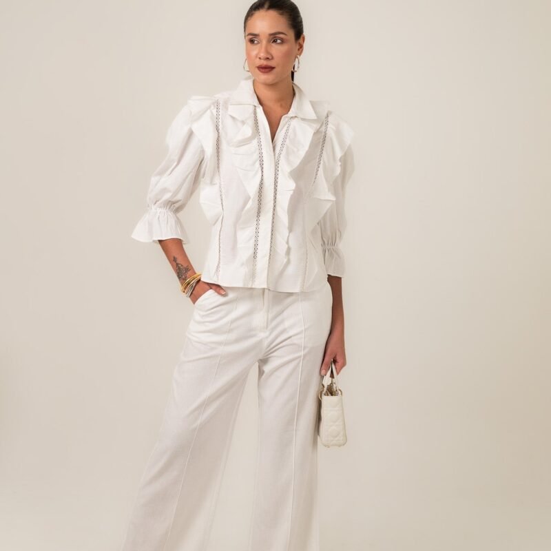 Valentina Linen Frill Lace Blouse